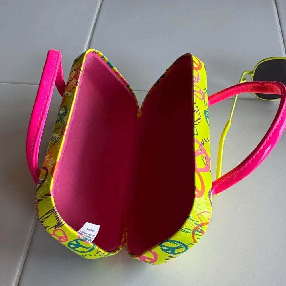 Justice Kids Sunglasses with Neon Pink and Yellow Case